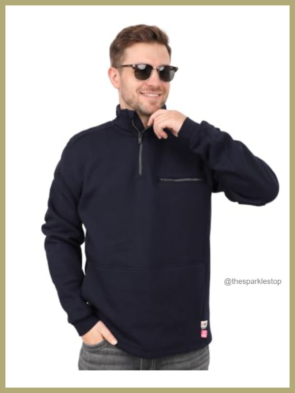 FR Fleece Quarter Zip Hoodie Men 12OZ Flame Resistant Pullover Work Jacket